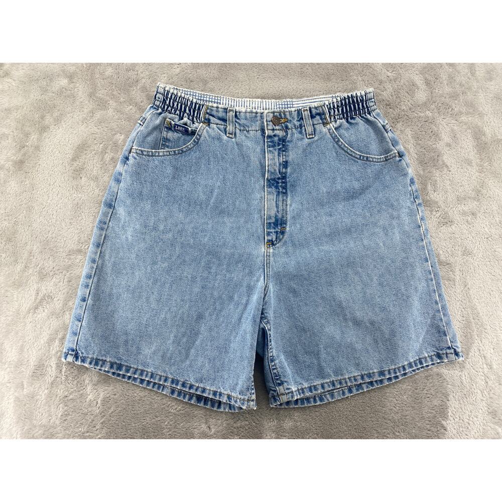 Vintage Lee Relaxed Fit Elastic Back Denim Mom Shorts Women's Size 14 Light Wash - Picture 2 of 7